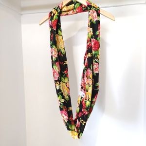 Handmade black & rose floral infinity scarf